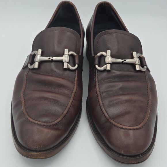 SALVATORE FERRAGAMO BROWN HORSE BIT MENS LOAFER DRESS SHOE VIBRAM SIZE 10D - Picture 3 of 11